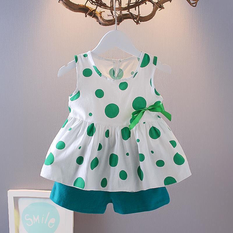 Toddler Girl Polka Dot Bow Decor Sleeveless Top & Shorts - PrettyKid