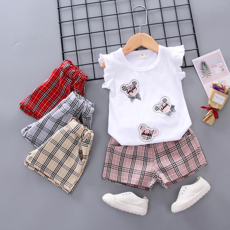 Toddler Girl Plaid Pattern T-shirt & Plaid Short Children's Clothing - PrettyKid