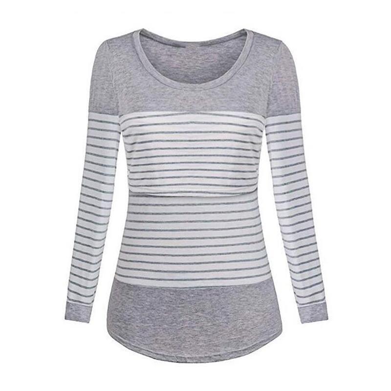 Women Long-Sleeve Striped Nursing Top - PrettyKid