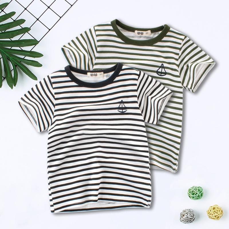 Grow Boy Sailboat Pattern Striped T-shirt - PrettyKid