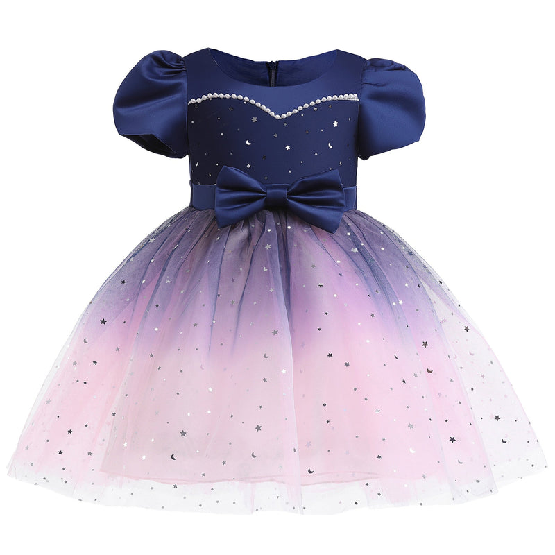 18months-9years Princess Dress For Girls Sequined Gradient Contrast Crew Neck Mesh Wholesale Girls Fashion Clothes - PrettyKid