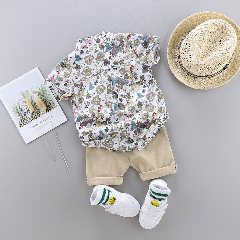 Toddler Boy Plant Print Shirt & Shorts - PrettyKid