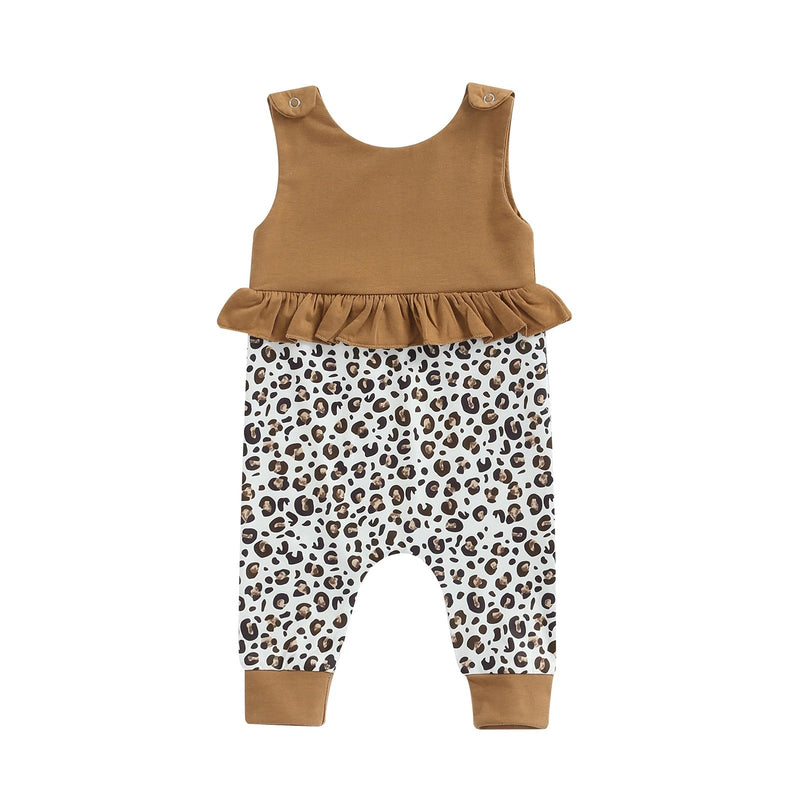 6-24M Baby Girls Jumpsuit Ribbed Ruffle Spliced Leopard Print Baby Clothes In Bulk - PrettyKid