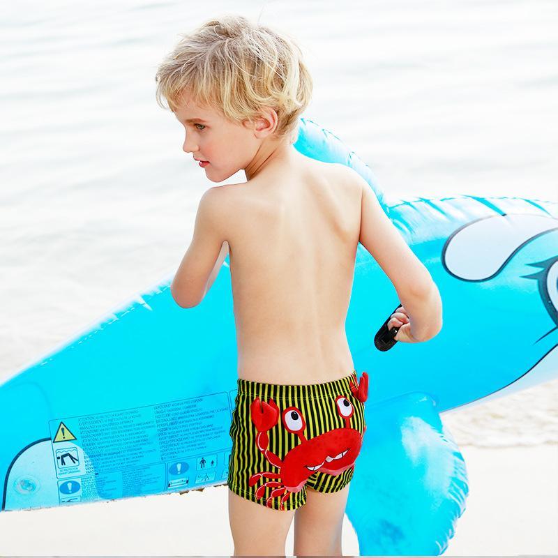 Kid Boy Cartoon Crab Patten Swimming Trunks & Swimming Cap 2 Pic Children's Clothing - PrettyKid