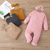 Baby Solid Footed Long-sleeve Jumpsuit - PrettyKid