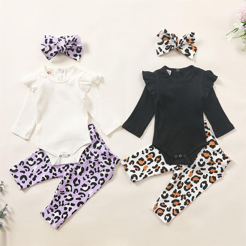 3-piece Headband & Leopard Pattern Pants & Romper for Baby Girl - PrettyKid