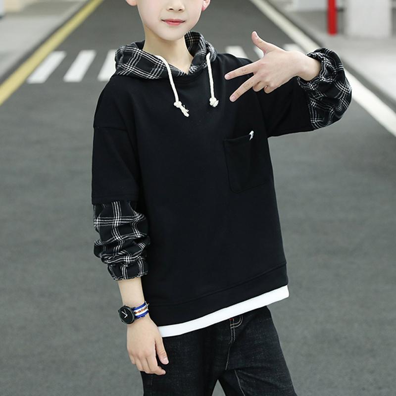 kids garments wholesale Kid Boy Plaid Patchwork Sweatshirt - PrettyKid