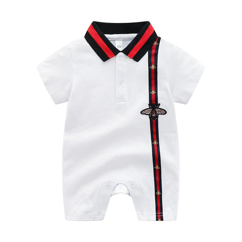 Preppy Stripes Lapel Short-sleeve Jumpsuit Children's clothing wholesale - PrettyKid
