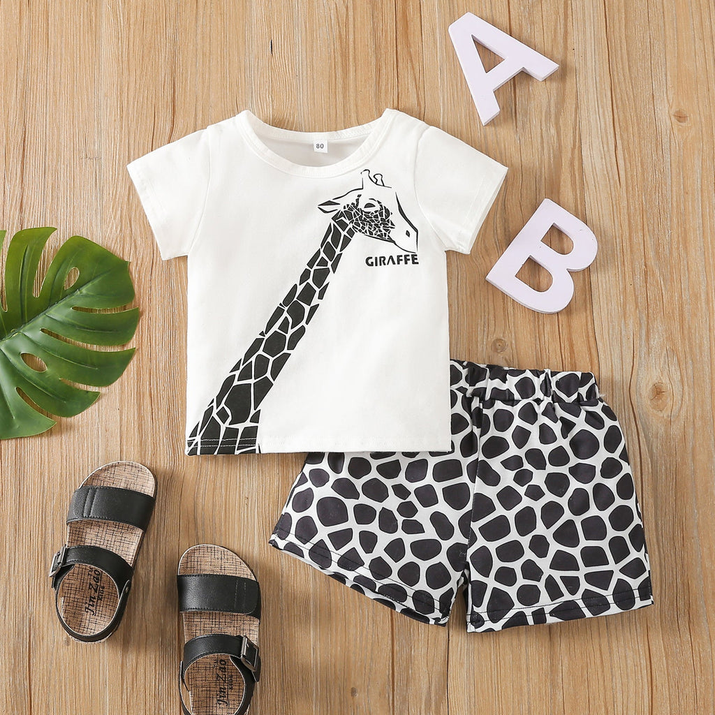 9months-4years Toddler Boy Sets Summer Giraffe Print New Boy Suit Wholesale - PrettyKid