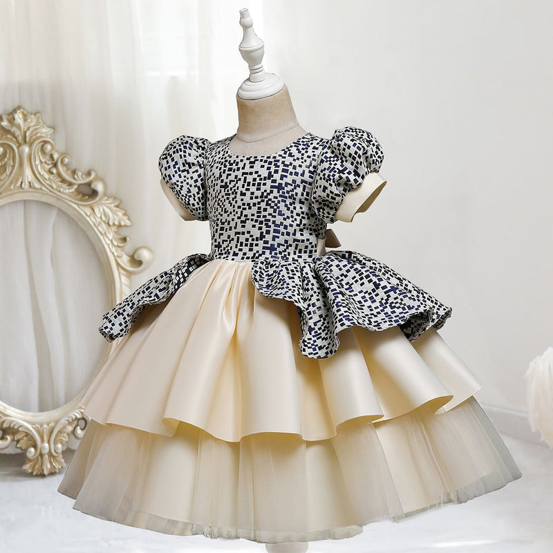 Wholesale Toddler Girl Eleguard Vintage Puff Sleeve Top Formal Dress in Bulk - PrettyKid