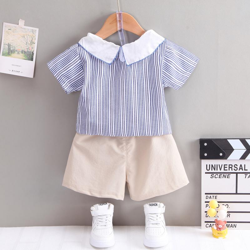 Toddler Girl 3D Flower Decor Striped Top & Shorts - PrettyKid