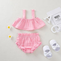 Baby Girl 2pcs Solid Pattern Suit Cami Top & Short - PrettyKid