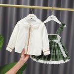 9months-5years Toddler Girl Sets Shirt & Suspenders Bow Plaid Skirt Fashion Girl Wholesale - PrettyKid