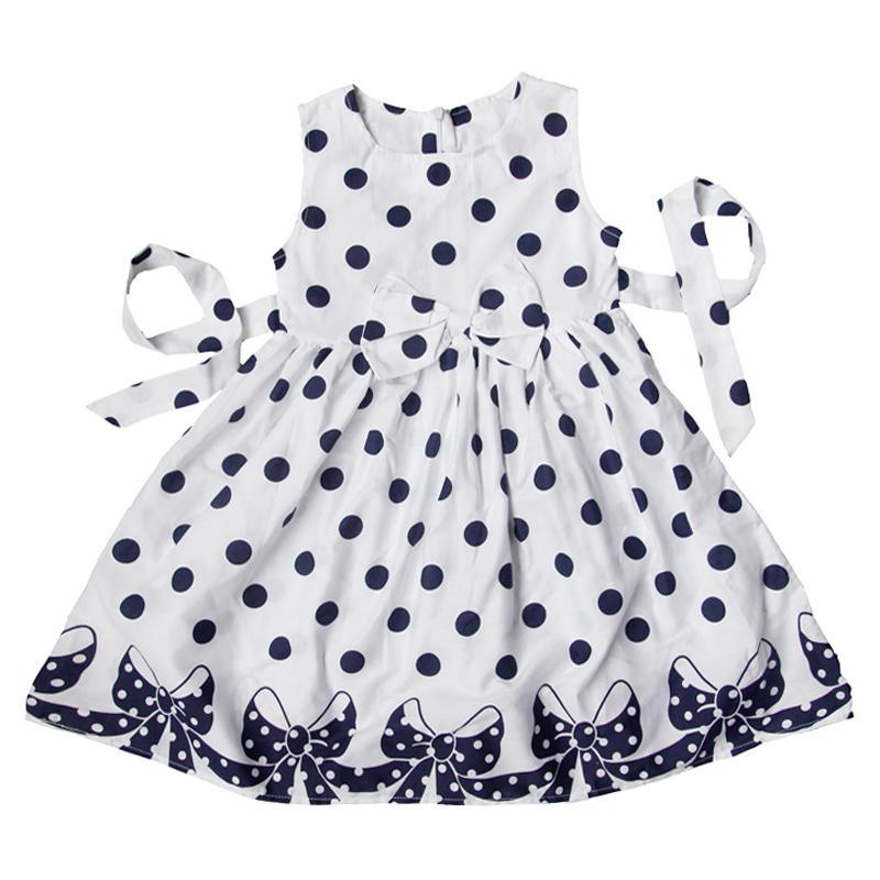 Kid Girl Black Wave Point Bowknot Hem Dress Children's Clothing - PrettyKid