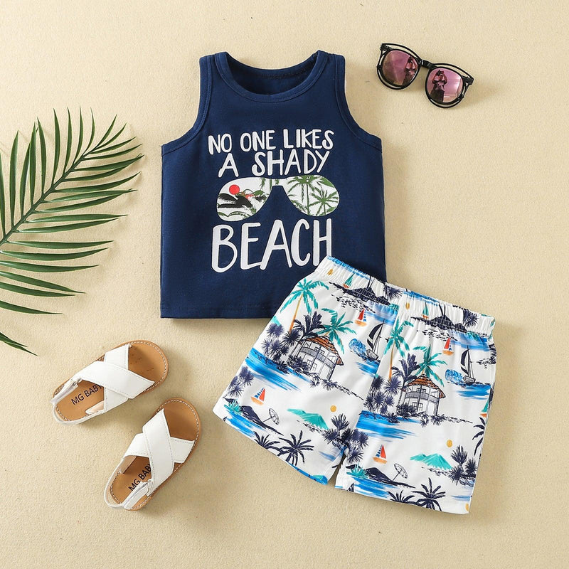 9months-3years Toddler Boy Beachwear Infants Toddlers Sleeveless Letter top & Casual Shorts Children's Clothing Suit - PrettyKid