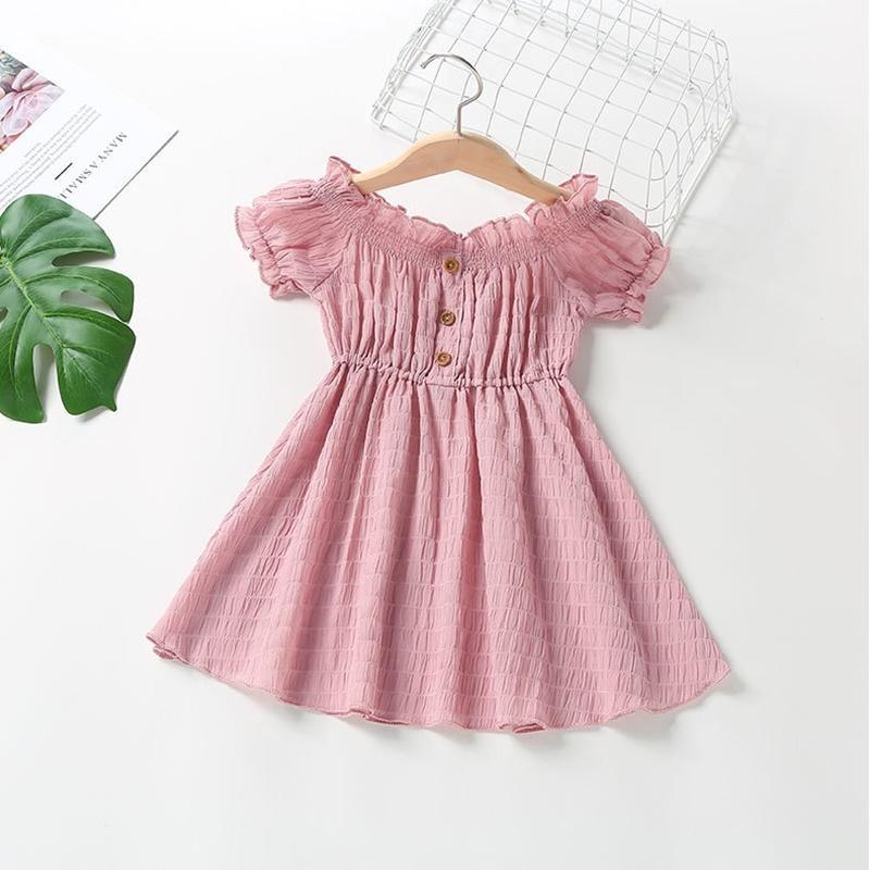 Toddler Girl Solid Color Puff Sleeve Dress Wholesale Children's Clothing - PrettyKid