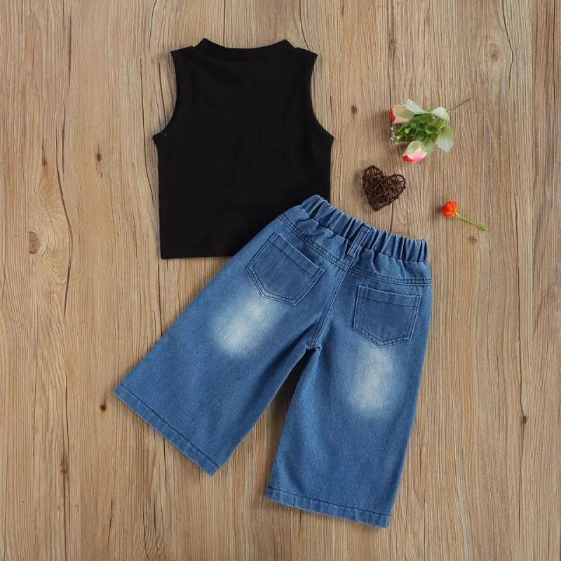 Toddler Girl 2pcs Sleeveless T-shirt & Loose Jeans - PrettyKid