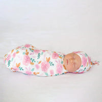 2pcs Floral Print Baby Blanket with Hat - PrettyKid