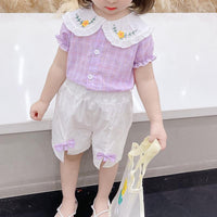 Toddler Girl Floral Lapel Top & Bowknor Shorts - PrettyKid