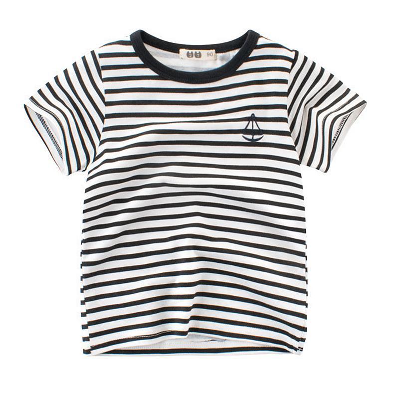 Grow Boy Sailboat Pattern Striped T-shirt - PrettyKid