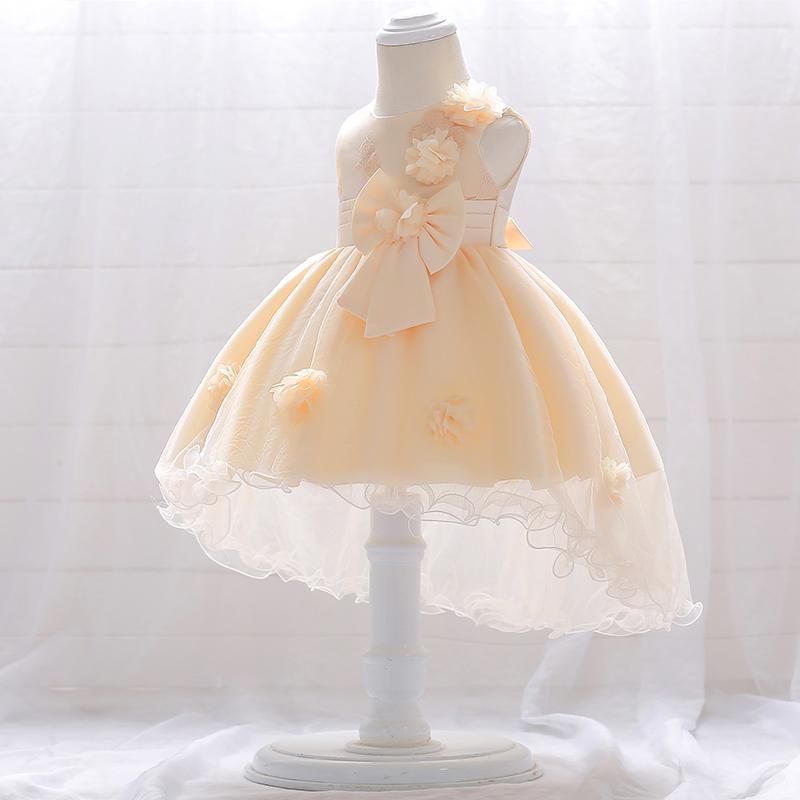 Baby Girl 3D Flower Decor Bowknot Sleeveless Mesh Formal Dress - PrettyKid