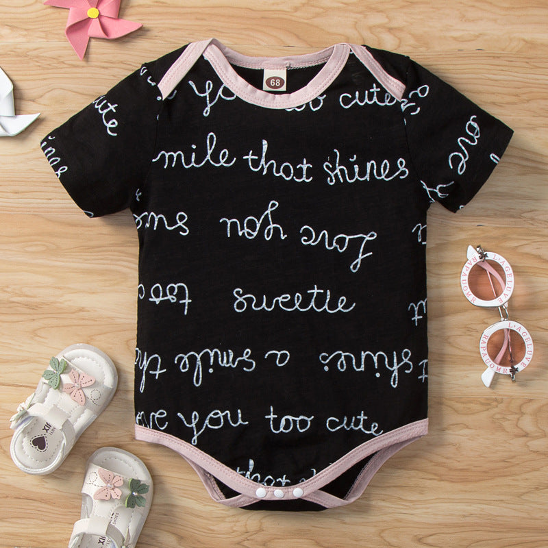Baby Girl Short Sleeve Letter Print Romper Baby One Piece Jumpsuit - PrettyKid