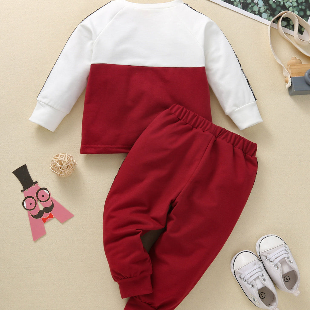 Colorblock Letter Print Sweatshirt And Pants Two Piece Baby Girl Sets - PrettyKid