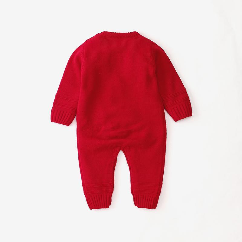 Christmas Hat Embroidery Knit Piece Long Sleeve jumpsuit for Baby - PrettyKid