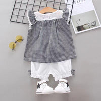 Toddler Girl Mori Little Flying Sleeve Top & Bow Shorts Wholesale Children's Clothing - PrettyKid