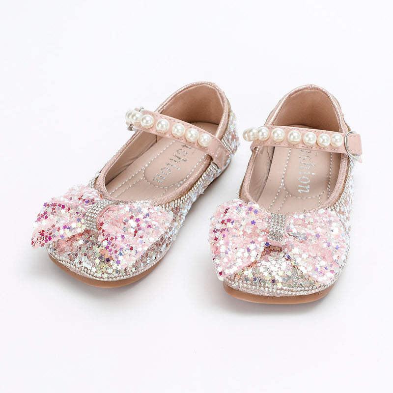 Wholesale Toddler Pearl Sequins Bowknot Low Heel Shoes in Bulk - PrettyKid