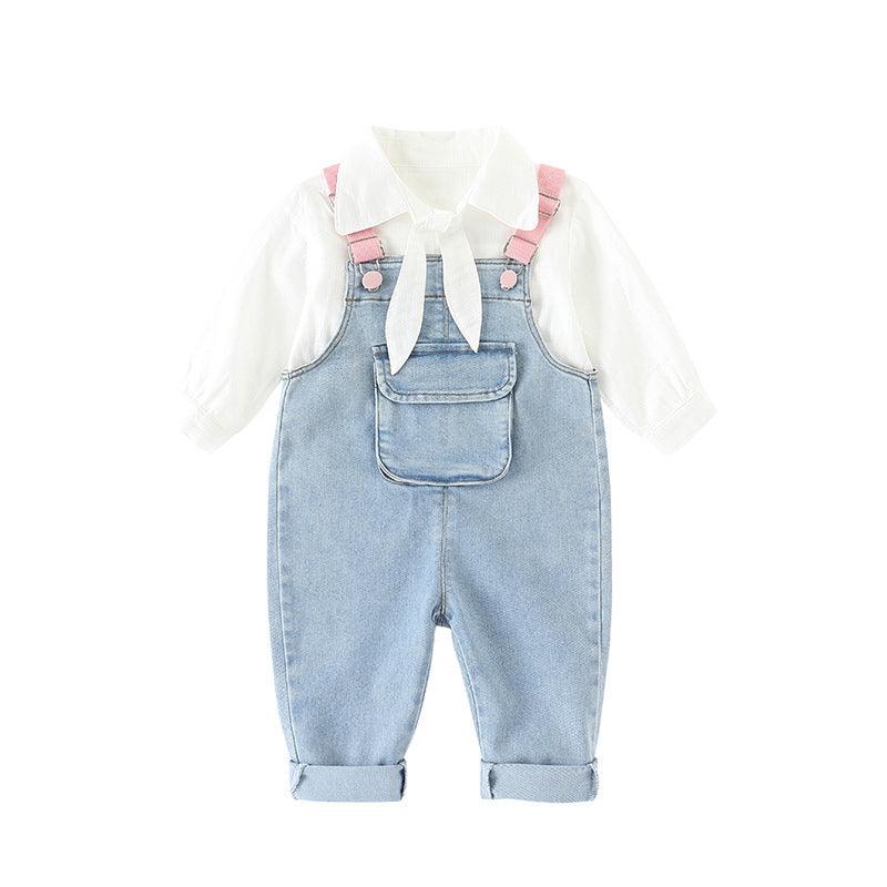 9months-5years Toddler Girl Sets Shirt & Wings Denim Suspenders Jeans Toddler Girl Spring Clothes - PrettyKid