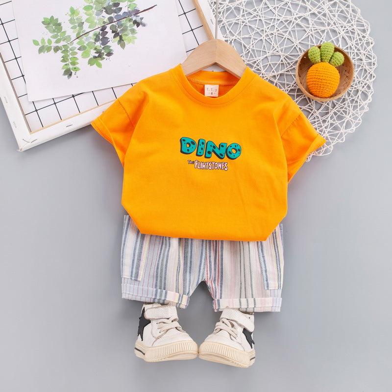 9months-3years Toddler Boy Sets Children's Clothing Suits Letters Cartoon Short-Sleeved T-Shirt & Striped Shorts - PrettyKid