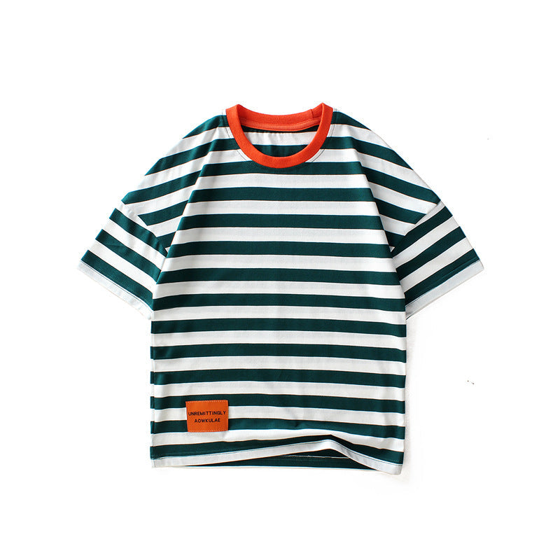 Boy Short-Sleeved Striped T-Shirt Trendy Kids Wholesale Clothing - PrettyKid