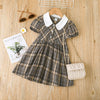 3-7Y Toddler Girl Spring Clothes Doll Collar Plaid Half-Button Dresses - PrettyKid