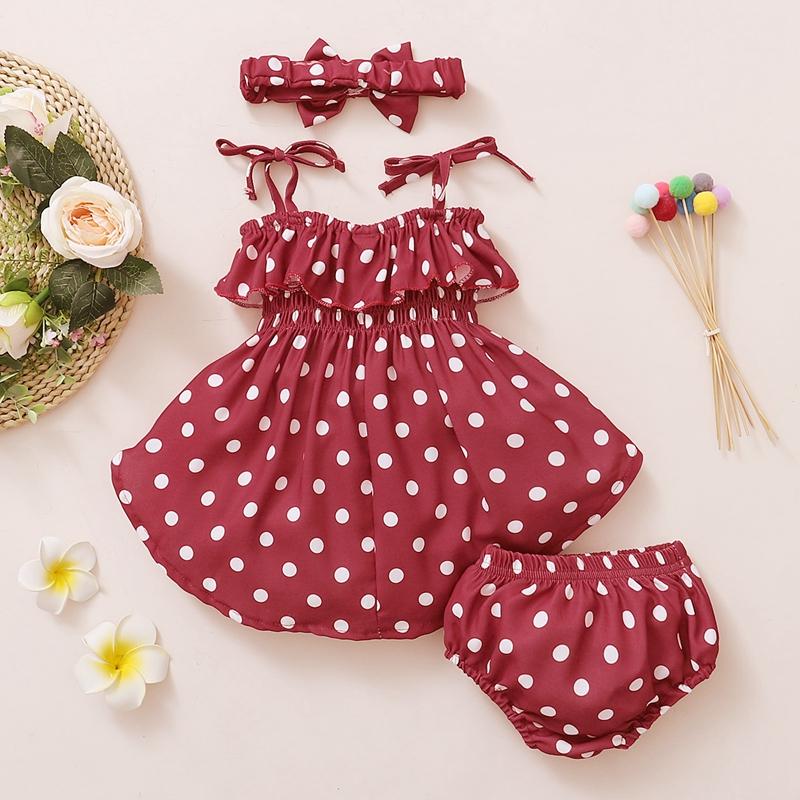 Baby Girl 3pcs Polka Dot Pattern Suit Cami Top & Briefs & Headhand - PrettyKid