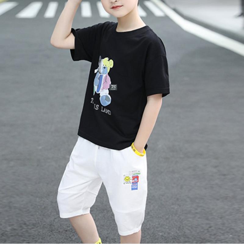 Boy Bear Pattern T-shirt & Knee Length Shorts - PrettyKid