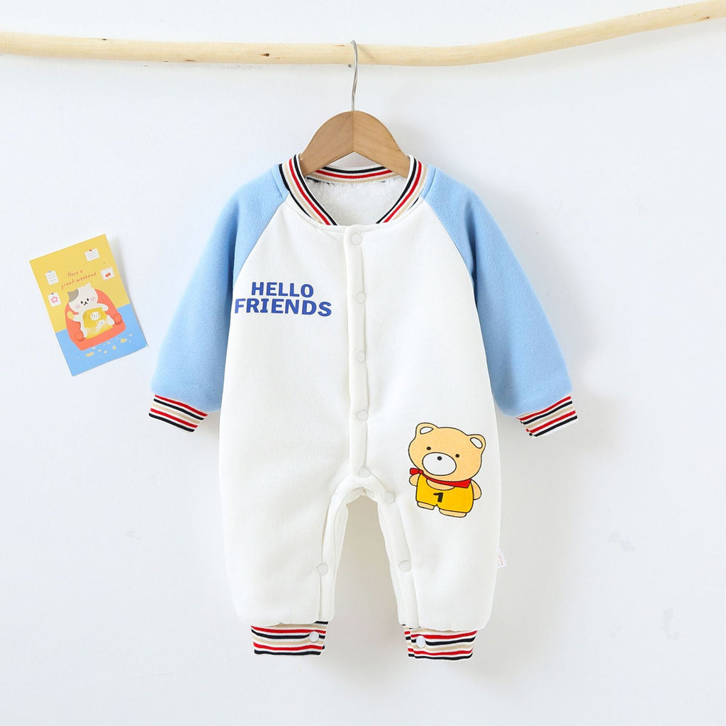 Colorblock Letters & Bear Print Baby Boy One Piece Jumpsuit - PrettyKid