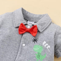 Baby Boy Cartoon Dinosaur Pattern Bow Decor Jumpsuit - PrettyKid