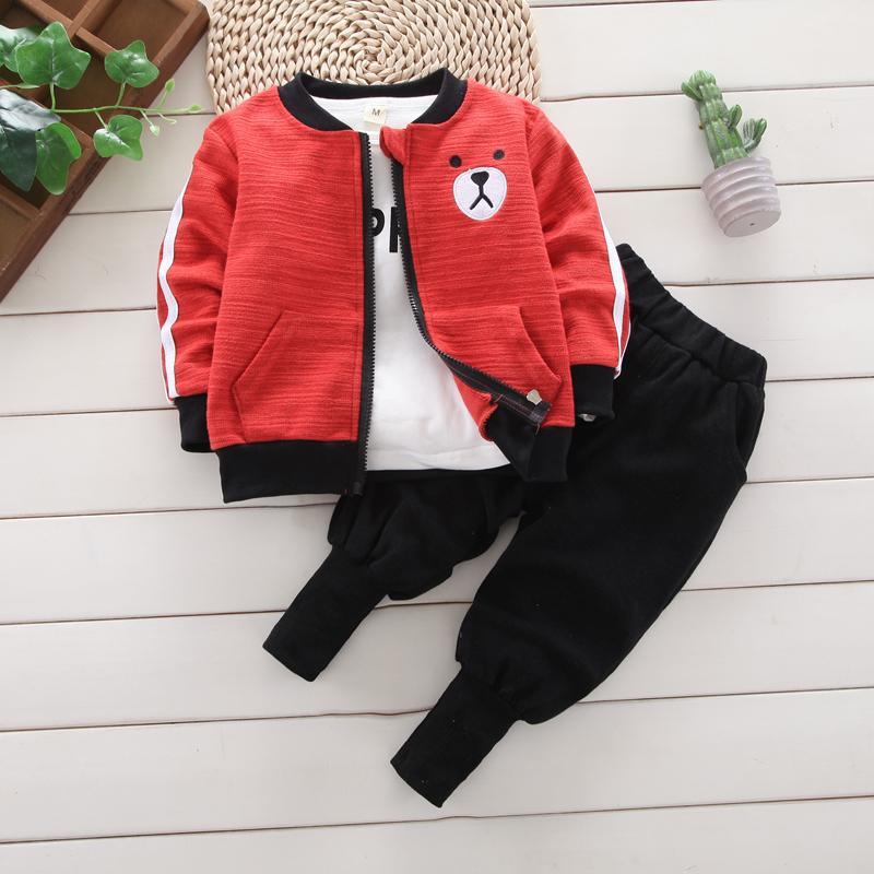 3-piece Bear Pattern Coat & Sweatshirt & Pants for Children Boy - PrettyKid