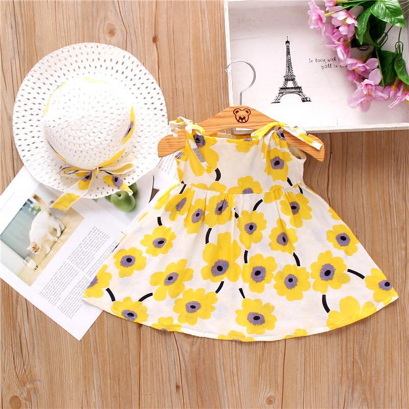 New Born Girl Flower Sleeveless Print Dress & Headband - PrettyKid