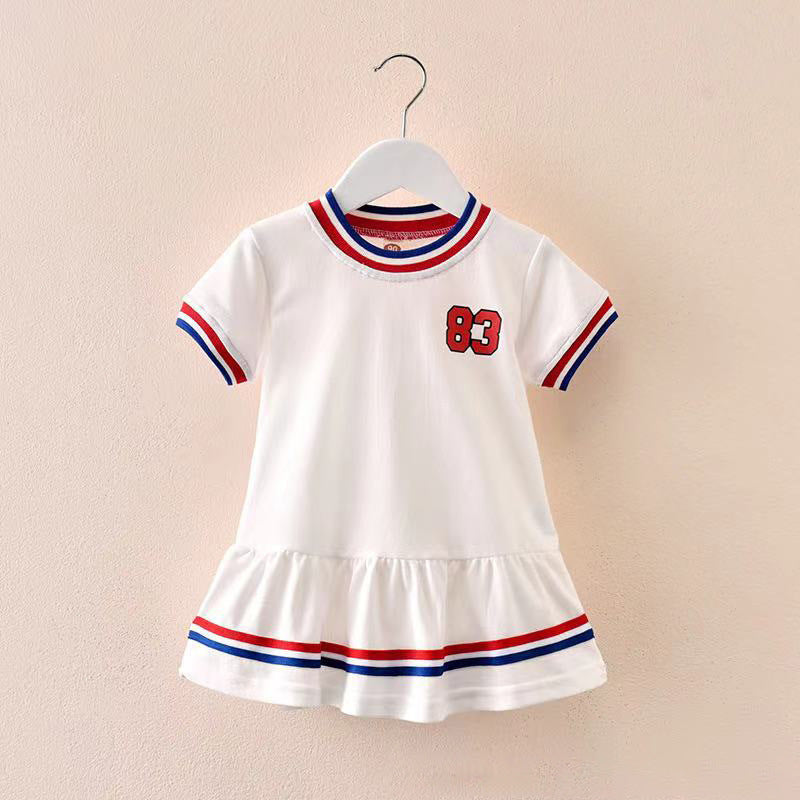 18M-6Y Toddler Preppy Short Sleeve Stripe Panel Dresses For Girls Wholesale Girls Fashion Clothes - PrettyKid