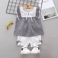 Toddler Girl Mori Little Flying Sleeve Top & Bow Shorts Wholesale Children's Clothing - PrettyKid