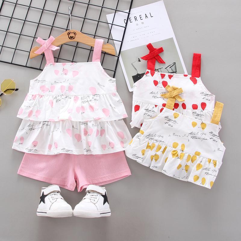 Toddler Girl Heart-shaped Suspender Top & Solid Color Shorts Wholesale Children's Clothing - PrettyKid