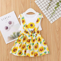 Toddler Girl Sunflower Pattern Sleeveless Top & Suspender Skirt - PrettyKid