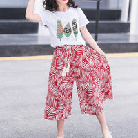 Grow Girl Leaves Print T-shirt & Loose Pants - PrettyKid