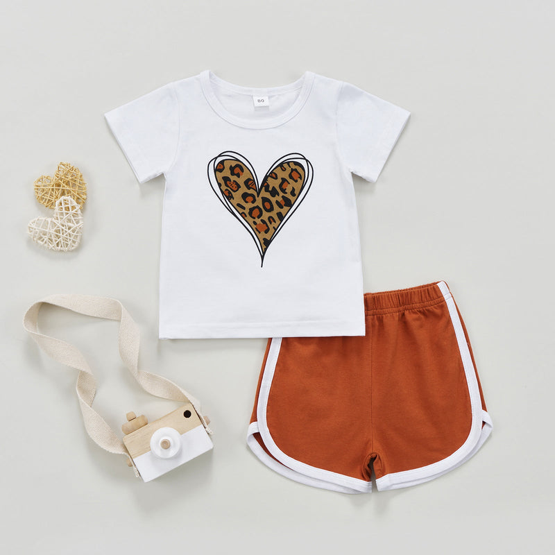9months-5years Toddler Girl Sets Girls Suits Love Print Tops & Sports Shorts Suits Wholesale Baby Clothing - PrettyKid