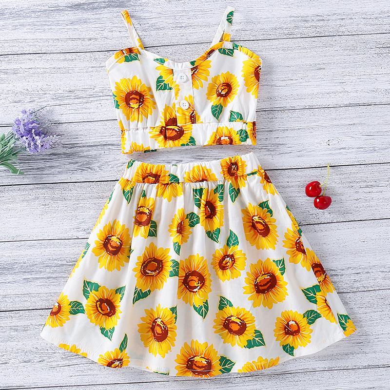 2-piece Sunflower Pattern Dress Set for Toddler Girl - PrettyKid