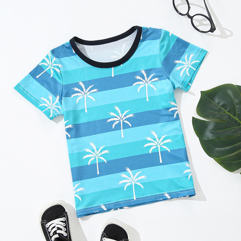 Boys Striped Coconut Tree T-Shirt Wholesale Toddler Clothing - PrettyKid