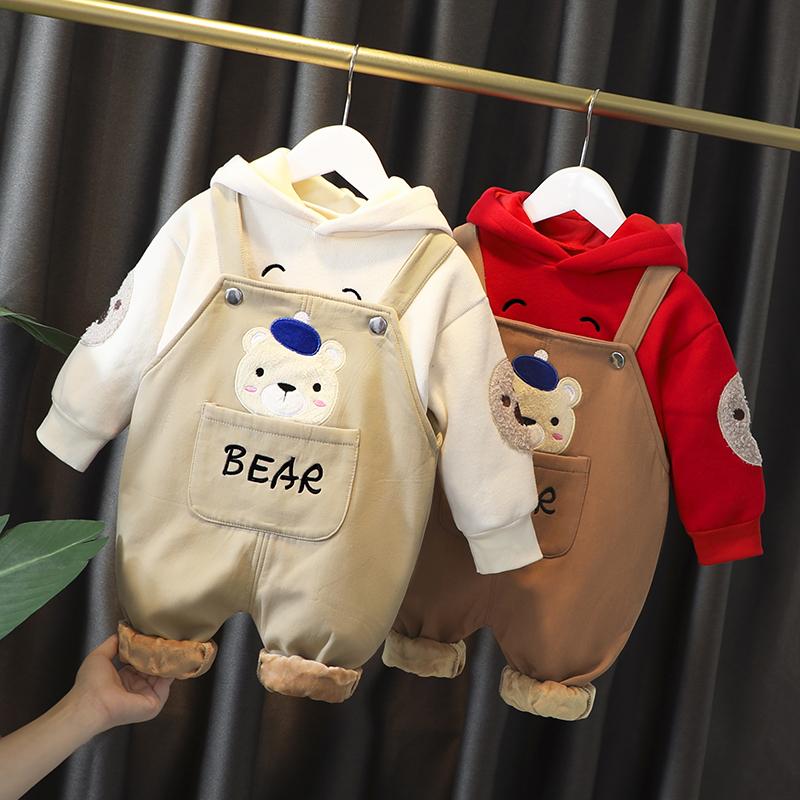 2-piece Bear Pattern Fleece-lined Hoodie & Pants for Children Boy - PrettyKid