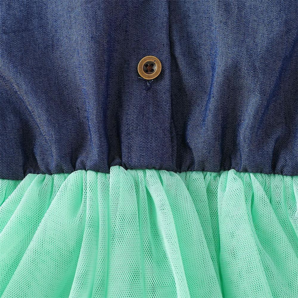 Girls Lapel Flying Sleeve Splicing Tulle Dress Toddler clothes Wholesale in bulk - PrettyKid